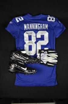  Mario Manningham New York Giants Signed Game Worn Jersey, Cleats and Gloves 9/19/11